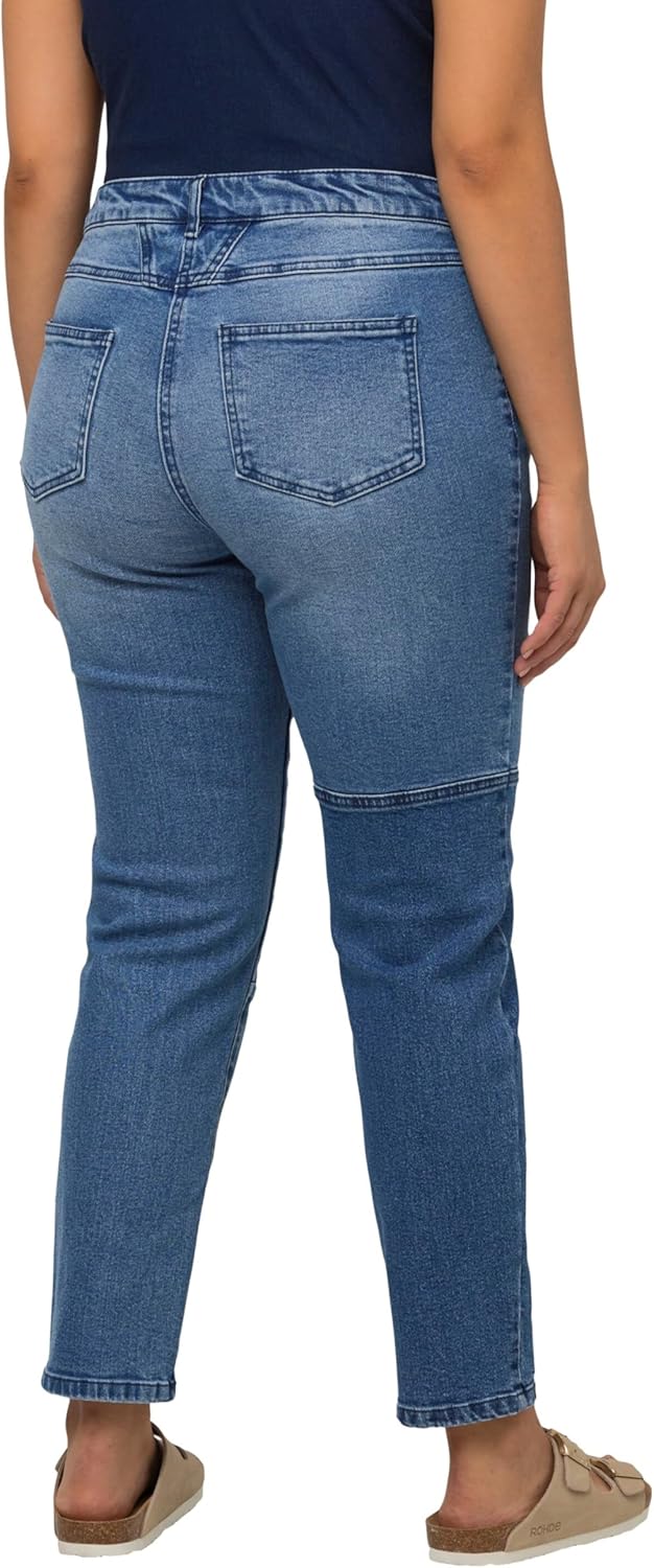 Ulla Popken Damen Denim mit Patch Jeans 32W / 32L Blue Denim, 32W / 32L Blue Denim