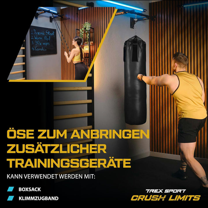 TREX SPORT Klimmzugstange zur Wandmontage TX-030PB| 6 rutschfeste Griffe, Öse für Boxsack | Pull Up