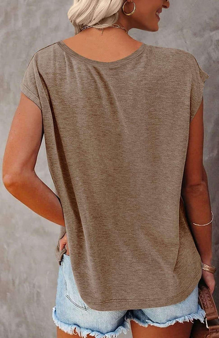Teesho Tshirt Damen Oberteile Elegant Langarm/Kurzarm Crop Tops Casual Longshirt Cap hülse Tunika So