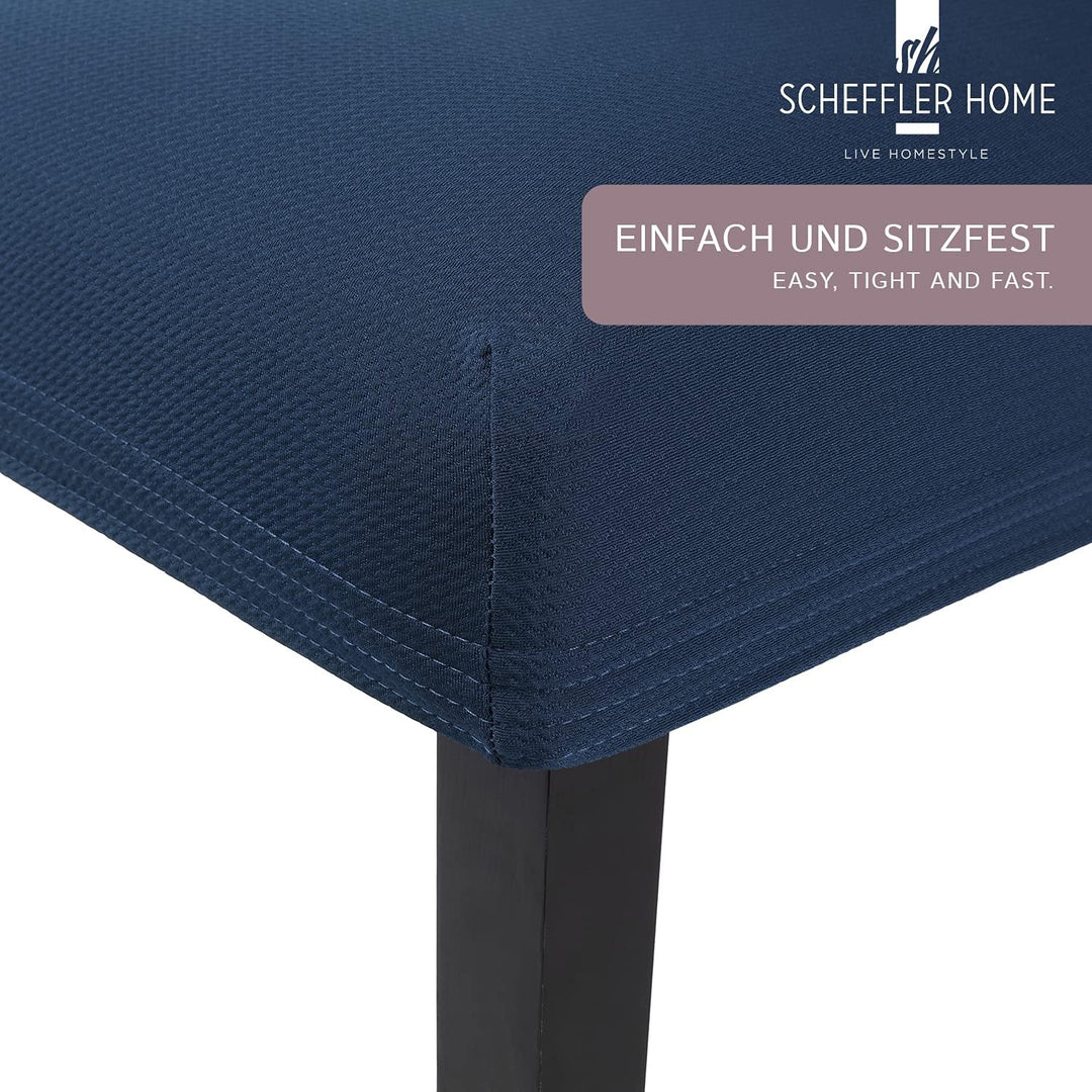 SCHEFFLER-Home Stuhlhussen Stretch Mia/Stretch Stuhlhussen Blau 6er Set/Microfaser Stuhl Bezug wasch