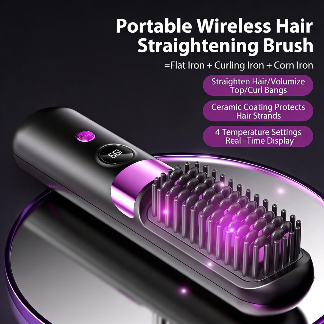 Glättbürste Kabellos, Stylingbürste für Kurze Haare, USB Wiederaufladbar, Tragbare Glättungsbürste,
