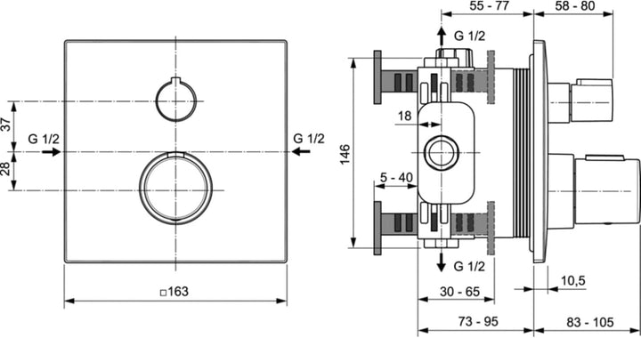 Ideal Standard A6956XG Ceratherm C100 Badethermostat Unterputz Unterputz Dusche Silk Black, Unterput