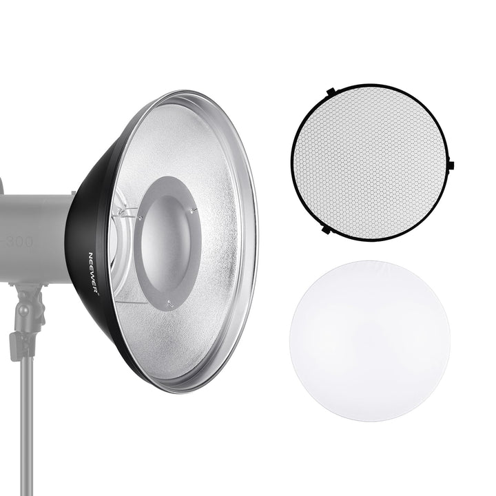 NEEWER 30cm Metall Beauty Dish Bowens Mount Reflektor Set mit weissem Diffusor, Honeycomb Grid für S