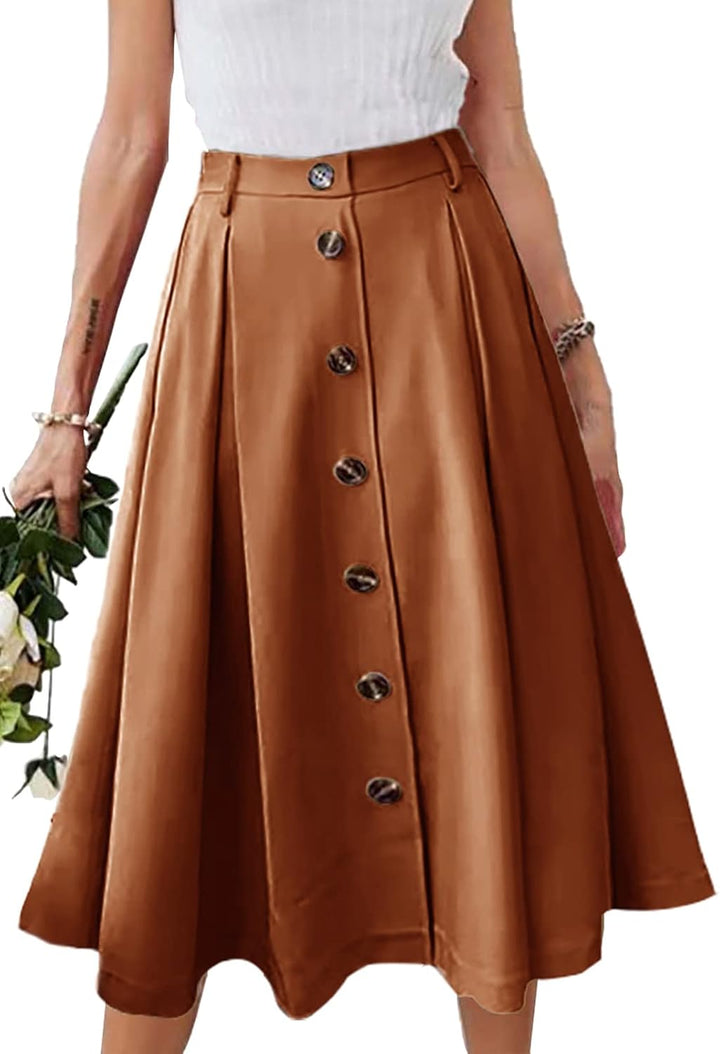 JayscreateEU Damen Rock Midirock Rock Lang Hohe Taille Rock Knielang A Linie Damen Mit Taschen Somme