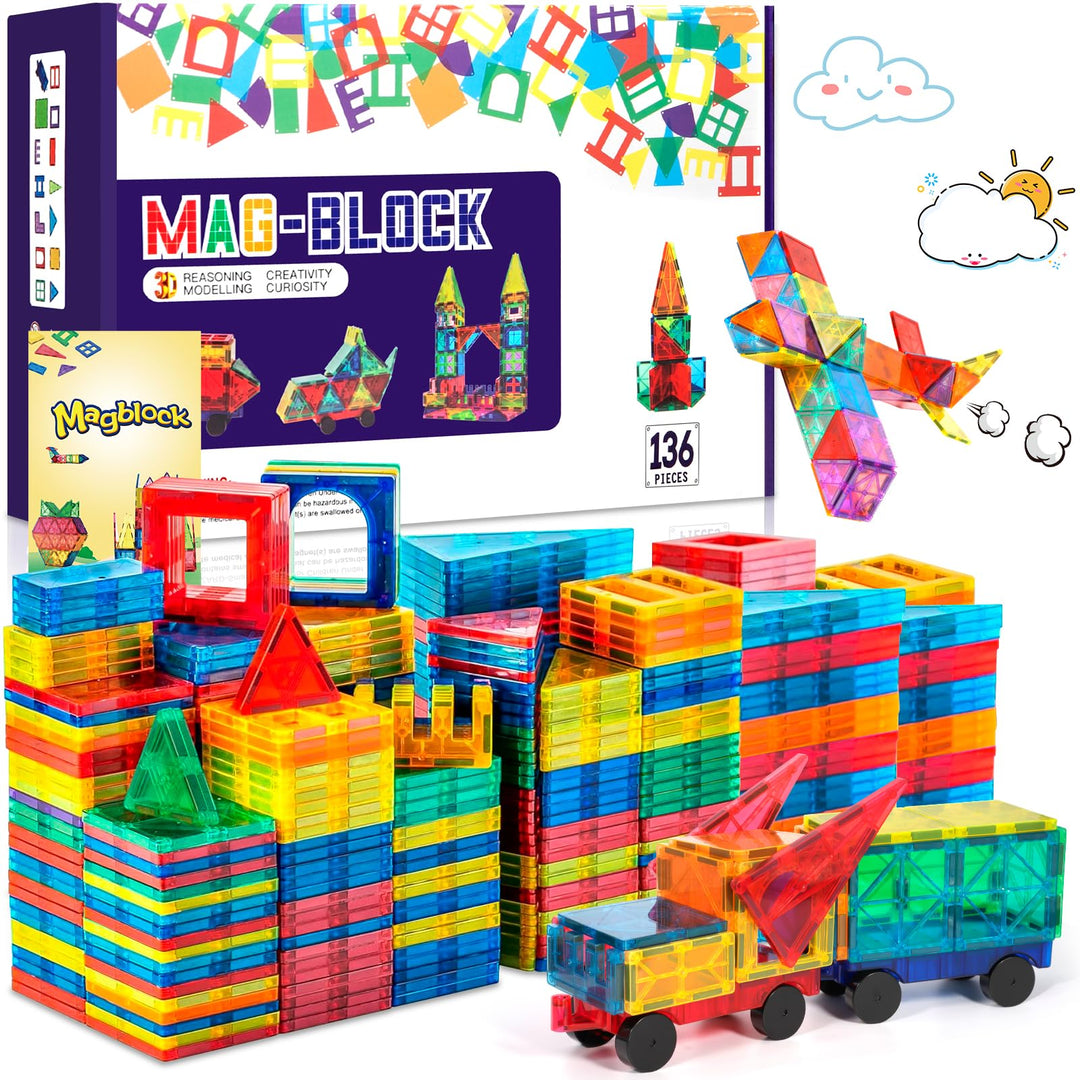 136Pcs Magnetische Bausteine Spielzeug, Magnetisches Bauspielzeug, Puzzle Baustein Spielzeug, Magnet