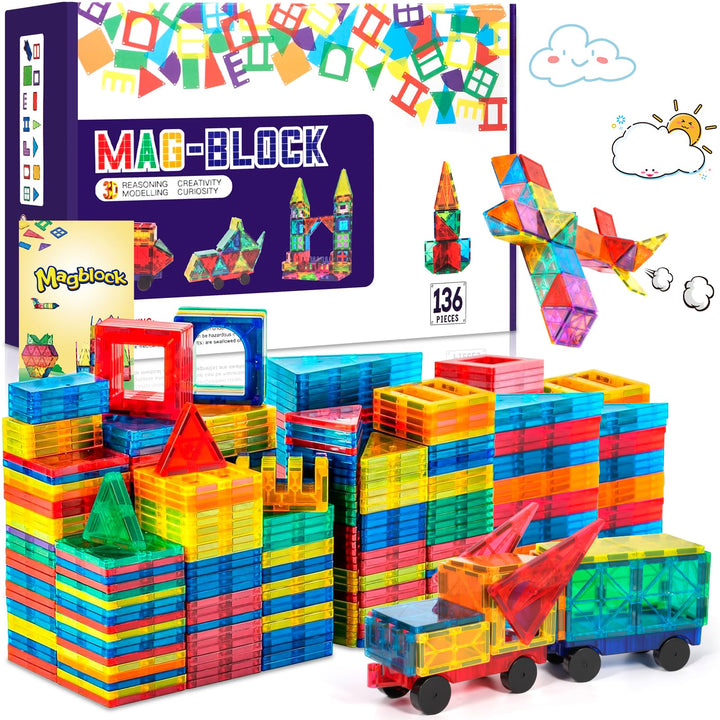 136Pcs Magnetische Bausteine Spielzeug, Magnetisches Bauspielzeug, Puzzle Baustein Spielzeug, Magnet