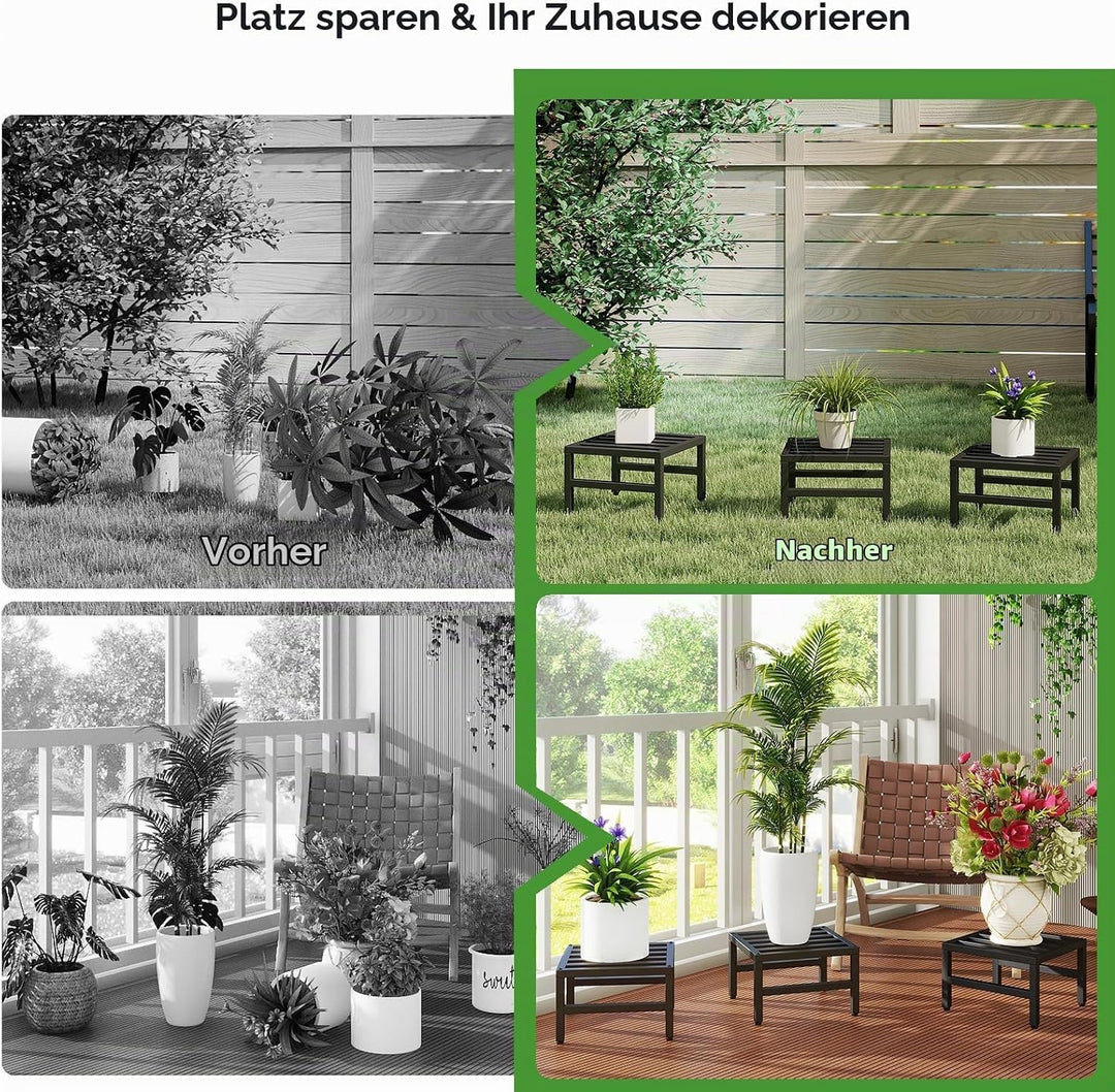 IBUYKE 3 Stück Metall Pflanzenständer für Innen Aussen, 30cm Heavy Duty Kleiner Blumentopfständer, M