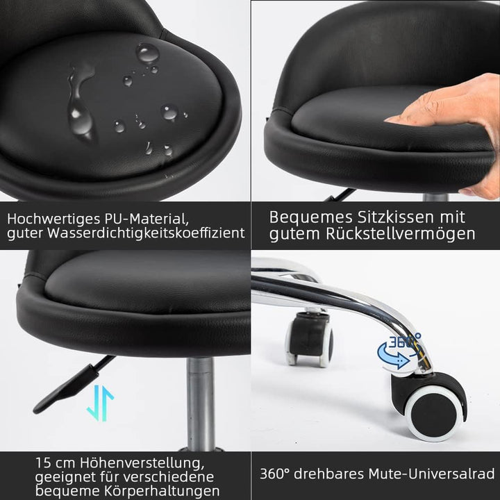 Mingone 360 °Drehung PU-Leder Höhenverstellbar Bürohocker mit Rollen mit Rückenlehne Drehstuhl Arbei