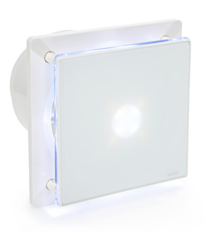 STERR Badlüfter 150 mm mit Rückschlagventil und Timer - LED Lampe - Weiss Badezimmerlüfter - leiser