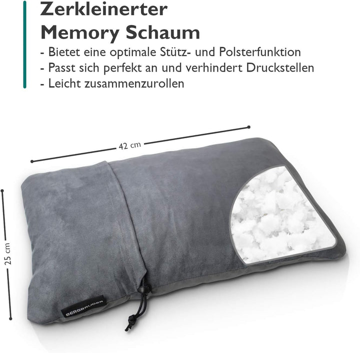 Komprimierbares Reisekissen - Nackenkissen aus zerkleinertem Memory Schaum - Outdoor Camping-Kissen