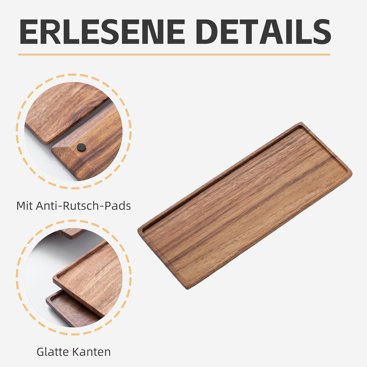 Kleines Tablett Holz Serviertablett, Rechteckig Akazien Holz Mini Tablett Servierteller für Küchen-S