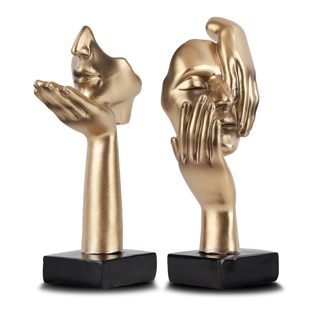 oliruim 2 Stück Denker-Statue, goldene Schwarze abstrakte Kunstskulptur, Moderne Heimdekoration, Sch