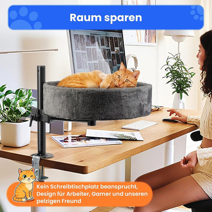BSWAY Katzenbett für Schreibtisch - Upgraded 360°Drehung, verstellbare Höhe, Kein Bohren Erhöhtes Ka
