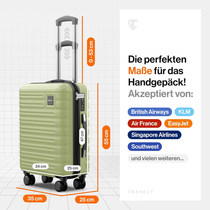 Travely Premium Handgepäck Koffer 55x35x25cm - passend für Air France, KLM und co. I 36L Handgepäck