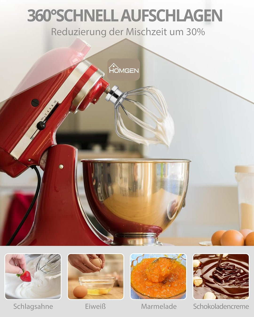HOMGEN 3 stück Mixeraufsätze für KitchenAid Standmixer 4.5-5 QT – Edelstahl Kitchenaid Mixer-Zubehör