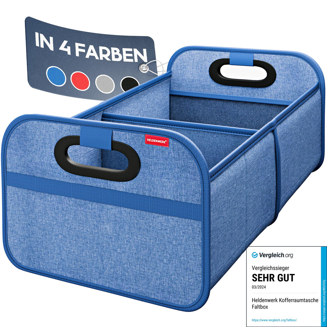 HELDENWERK Kofferraumtasche faltbar mit Anti-Rutsch-Klett - Kofferraum-Organizer, Auto Faltbox, Eink