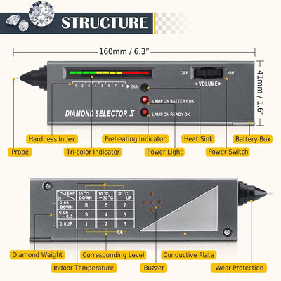 Juwelier-Tester, Edelstein-Tester, professioneller Diamant-Edelstein-Selektor Tragbarer LED-Audio-Di