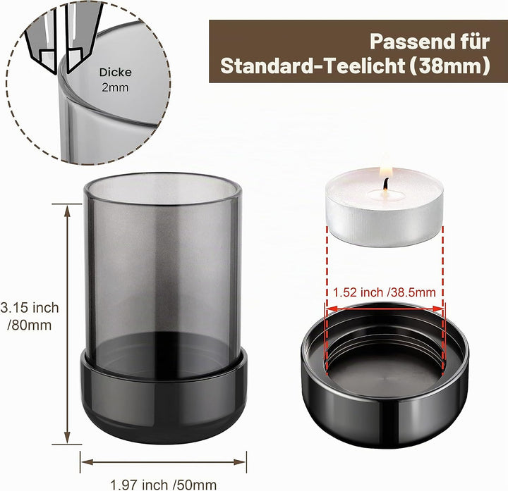 Faveaux Teelichthalter Glas Metall Teelichtgläser Kerzenhalter Schwarz Windlicht Glas Deko Geschenke