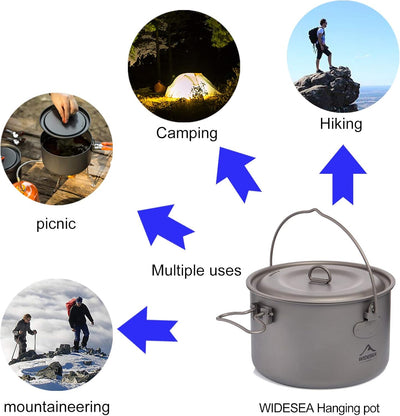 widesea Campinggeschirr Titan Kochgeschirr Set Tourismus Kessel Outdoor Kochen Topf Picknick Küche W