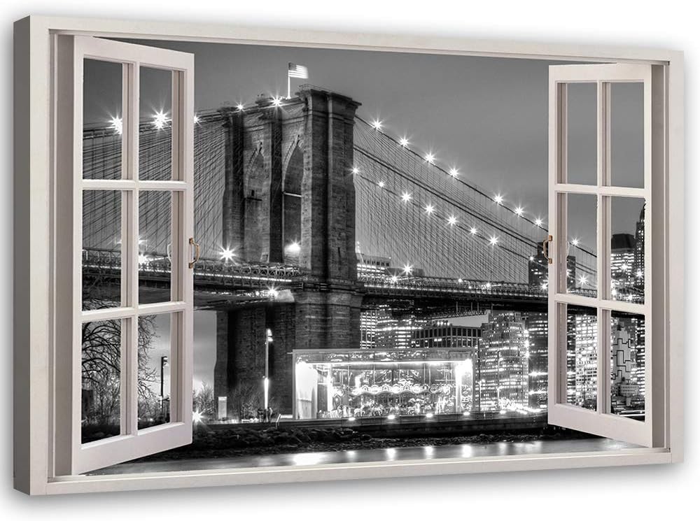 Leinwandbild Fenster-Illusion Wandbild Kunst Architektur schwarz-weiss 120x80 cm Leinwandbild 120x80