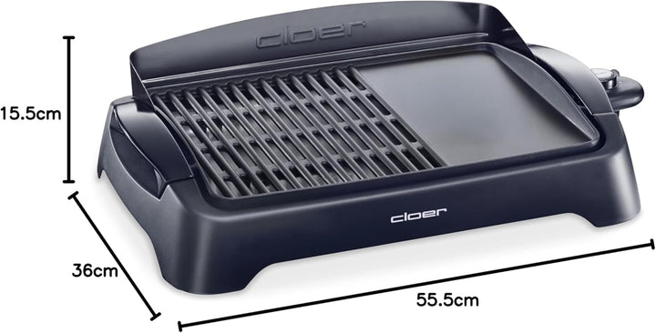 Cloer 656 Barbecue Elektrogrill, Tischgrill mit Spritzschutz, grosse Grillfläche 43 x 30,5 cm , Anti