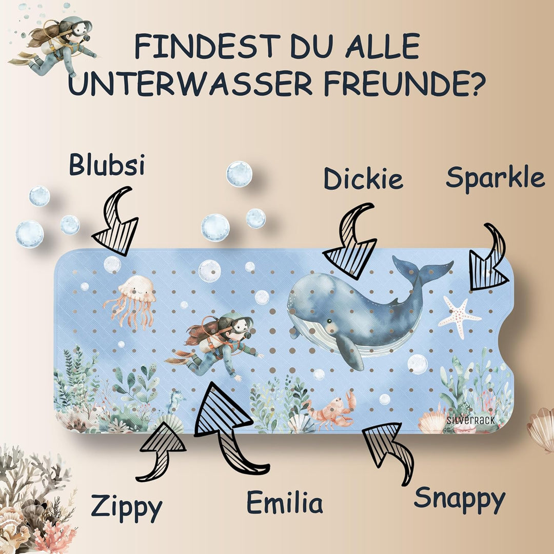 Badewannenmatte Kinder rutschfest [100x40cm] - Antirutschmatte Badewanne BPA frei - Badematte Kinder