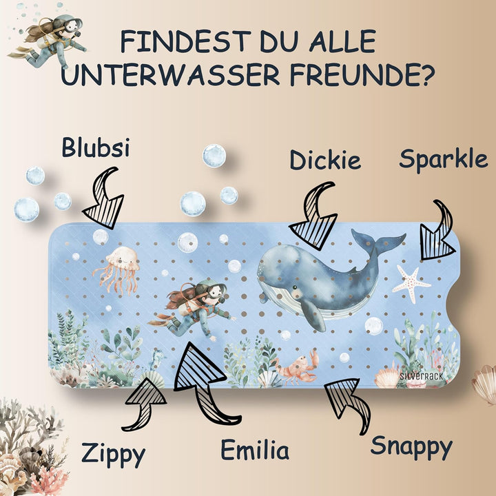 Badewannenmatte Kinder rutschfest [100x40cm] - Antirutschmatte Badewanne BPA frei - Badematte Kinder
