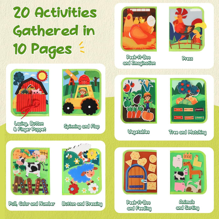 XIAPIA Montessori Busy Board ab 1 2 Jahr, Baby Spielzeug Filzbuch Bauernhof Activity Busy Book, Besc