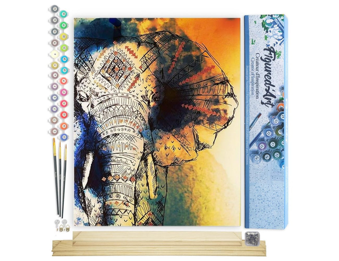 Figured'Art Malen Nach Zahlen Erwachsene Mit Rahmen Asiatischer Elefant - Paint by Numbers Basteln D