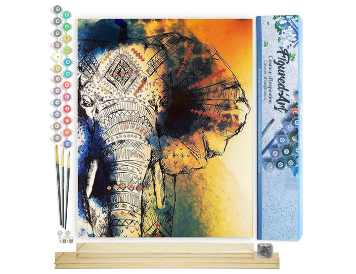 Figured'Art Malen Nach Zahlen Erwachsene Mit Rahmen Asiatischer Elefant - Paint by Numbers Basteln D