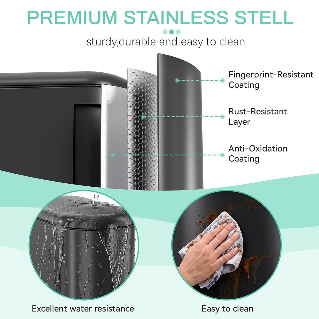 Clevich schmaler 20L rechteckiger Metall-Mülleimer, Softclose, Schwarz | Treteimer,herausnehmbarer I