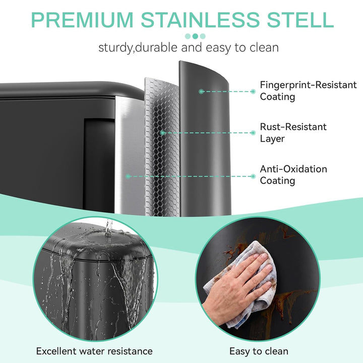 Clevich schmaler 20L rechteckiger Metall-Mülleimer, Softclose, Schwarz | Treteimer,herausnehmbarer I