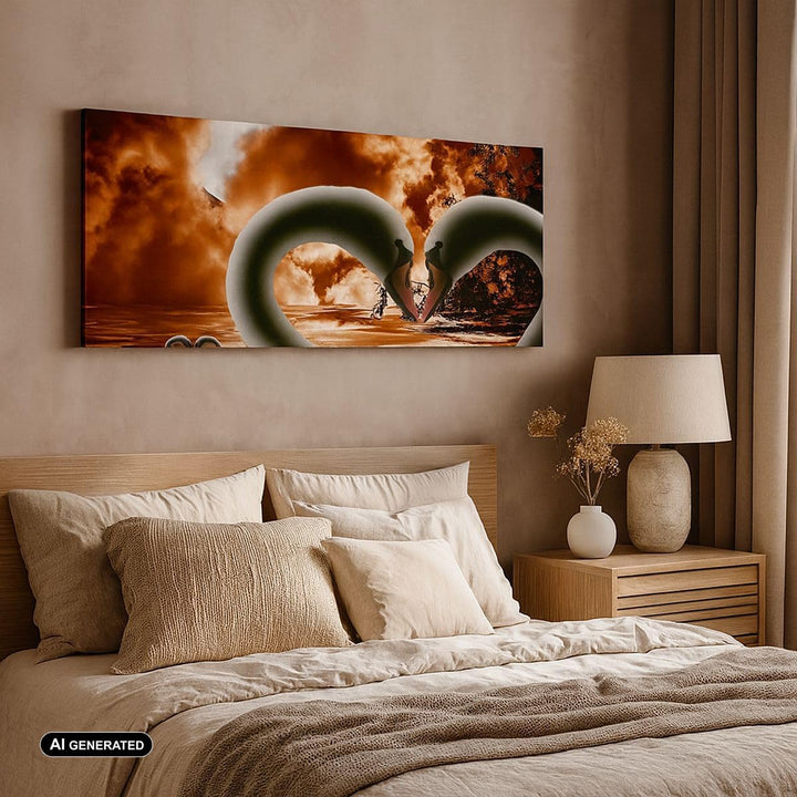 Wandbilder Dekoration Wohnzimmer Schwäne Nacht Liebe Panorama Bilder auf Leinwand 120x50cm Leinwandb