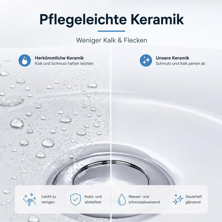 Praktisches Eckwaschbecken | Waschbecken zur Wandmontage mit Hahnloch und Überlauf | Hängewaschbecke