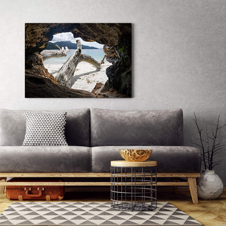 Feeby Wanddeko Höhle Bild Kunstdruck modern Strand Beige 40x30 cm 40L x 30B cm Beige_a, 40L x 30B cm