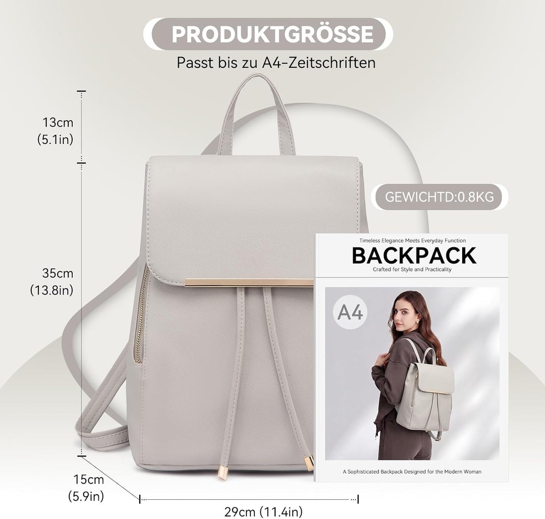 Miss Lulu Rucksack Damen Kunstleder Rucksack Damen Elegant Rolltop Rucksack Damen Tunnelzug-Design C