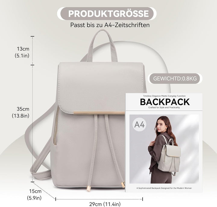 Miss Lulu Rucksack Damen Kunstleder Rucksack Damen Elegant Rolltop Rucksack Damen Tunnelzug-Design C