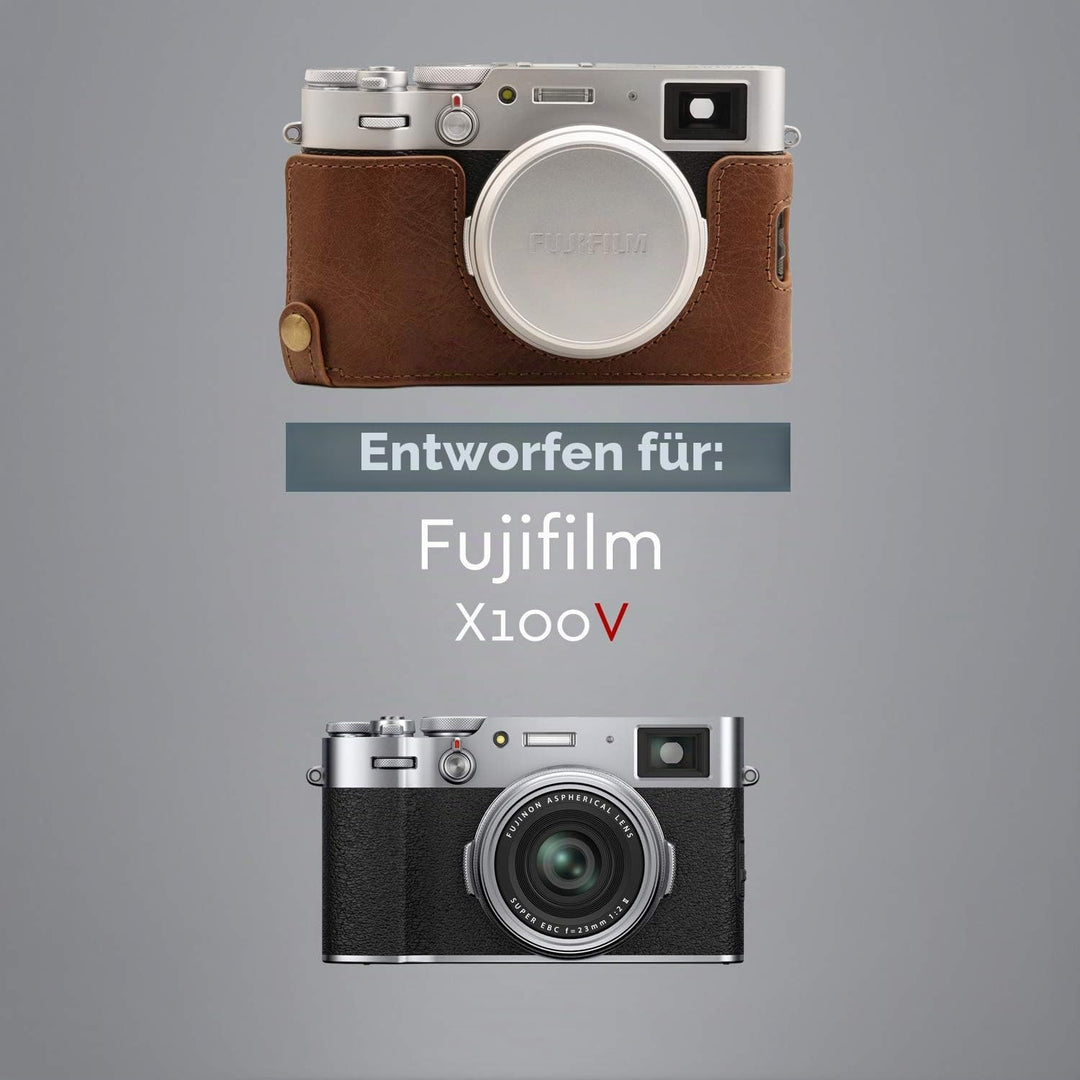 MegaGear MG1895 Ever Ready Kameratasche, Echtleder, kompatibel mit Fujifilm X100V, Braun, Braun