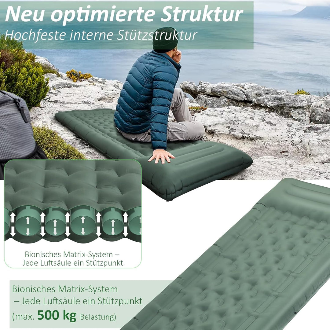 Camping Isomatte Selbstaufblasend 2025 Nue,12cm Verdickte Luftmatratze mit Verstärkter Luftsäulen-St