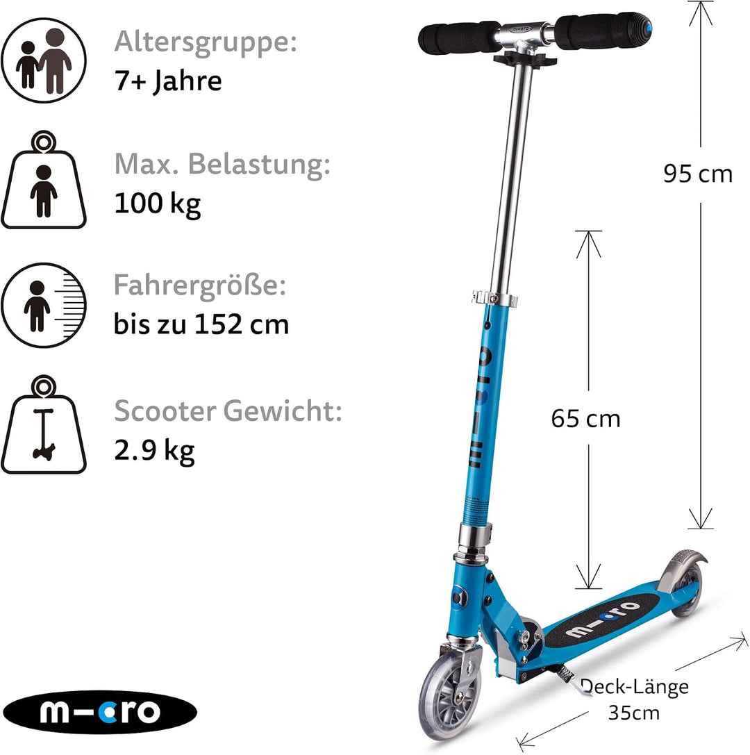 Micro Kinderscooter Sprite klappbarer Roller in hellblau, hellblau