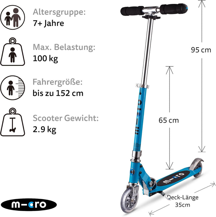 Micro Kinderscooter Sprite klappbarer Roller in hellblau, hellblau