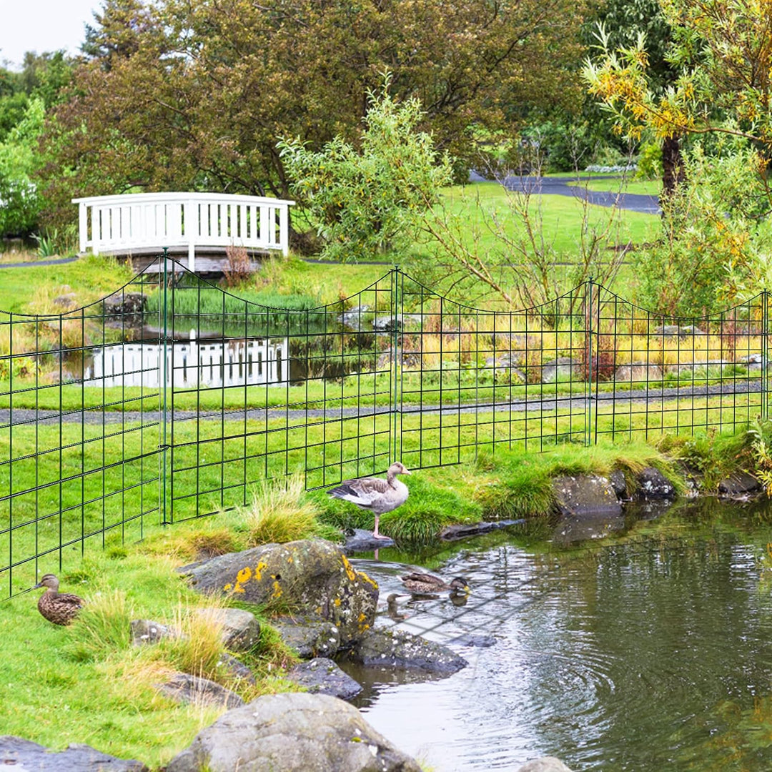 Ikodm Teichzaun Gartenzaun Komplettset - 5 Stück Teichzaun Steckzaun Metall 11 Zaunelemente - 5 Zaun