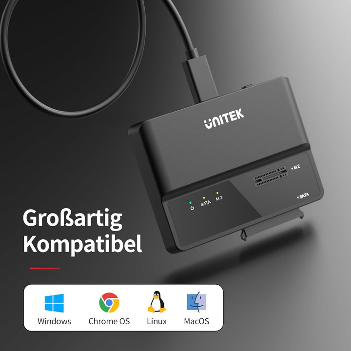 Unitek M.2 SATA Festplattengehäuse Adapter - 2 in 1Tragbarer M.2 Nvme Gehäuse SSD Type C Externes Fe