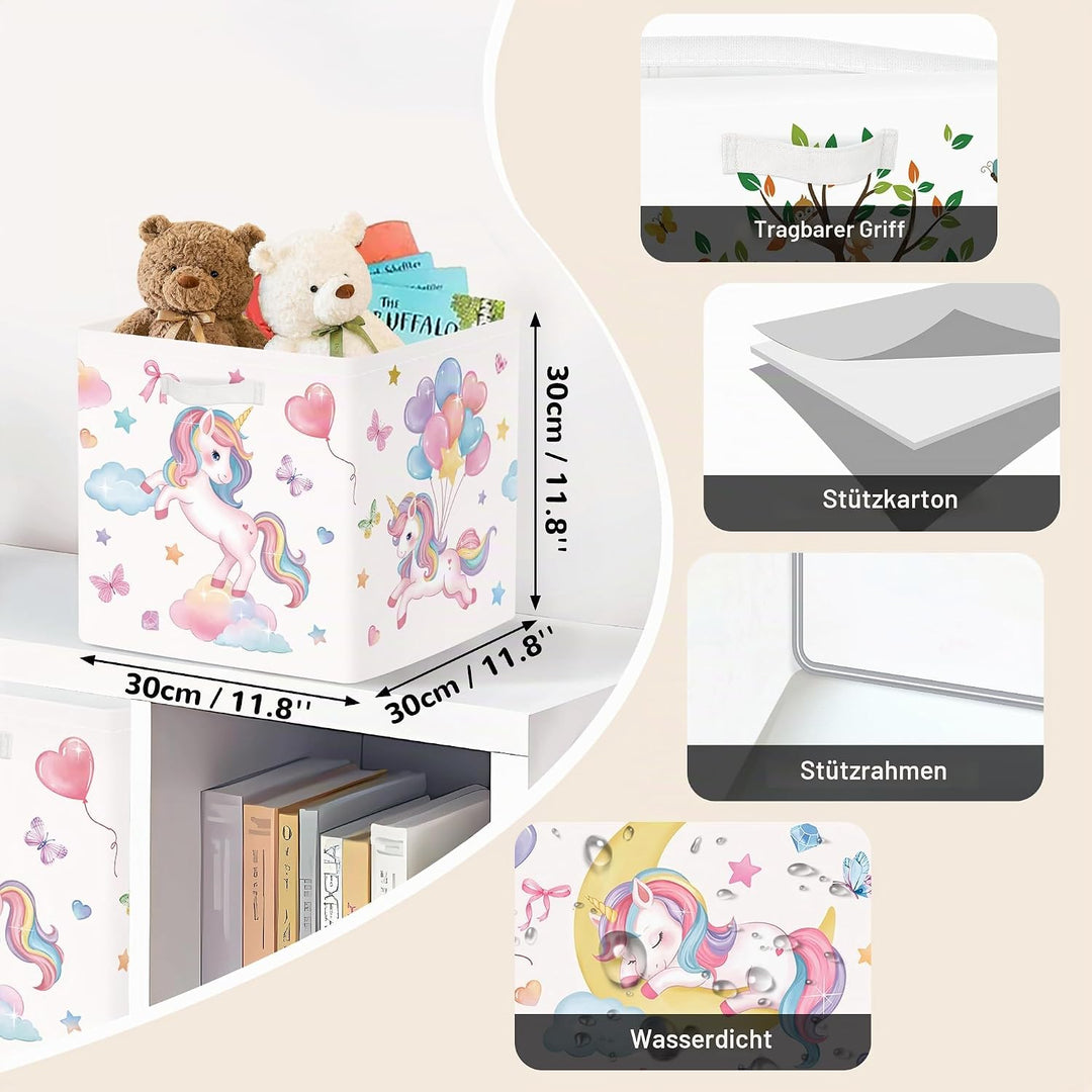 Clastyle 3 Stück Einhorn Kinder Aufbewahrungsbox Kinderzimmer Kallax boxes Mond 30x30x30 cm, Mond 30