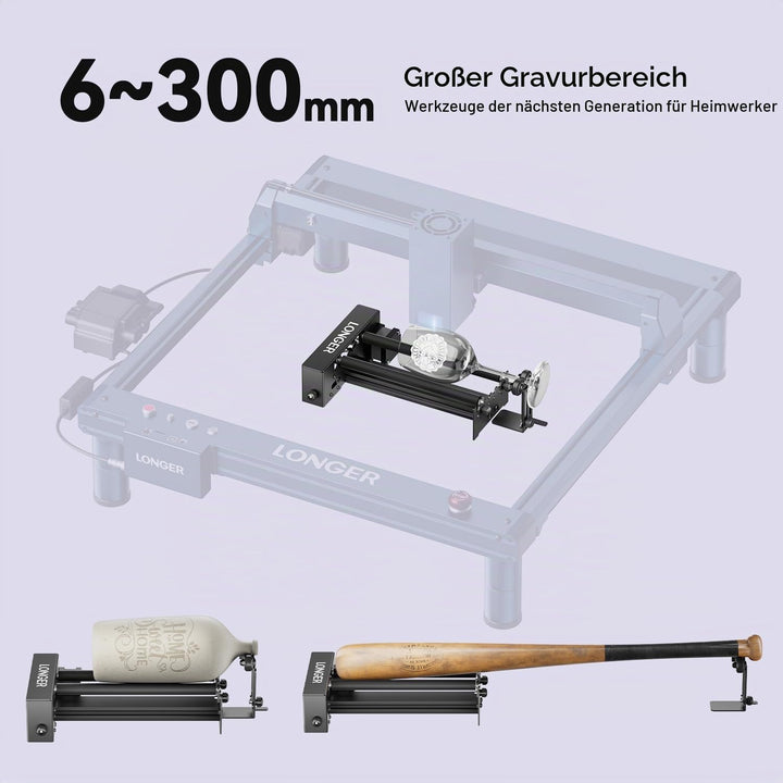 LONGER Rotationsgerät für Laser-Gravur – 360° Drehteller mit Y-Achse &amp; Halterung, zum Gravieren von
