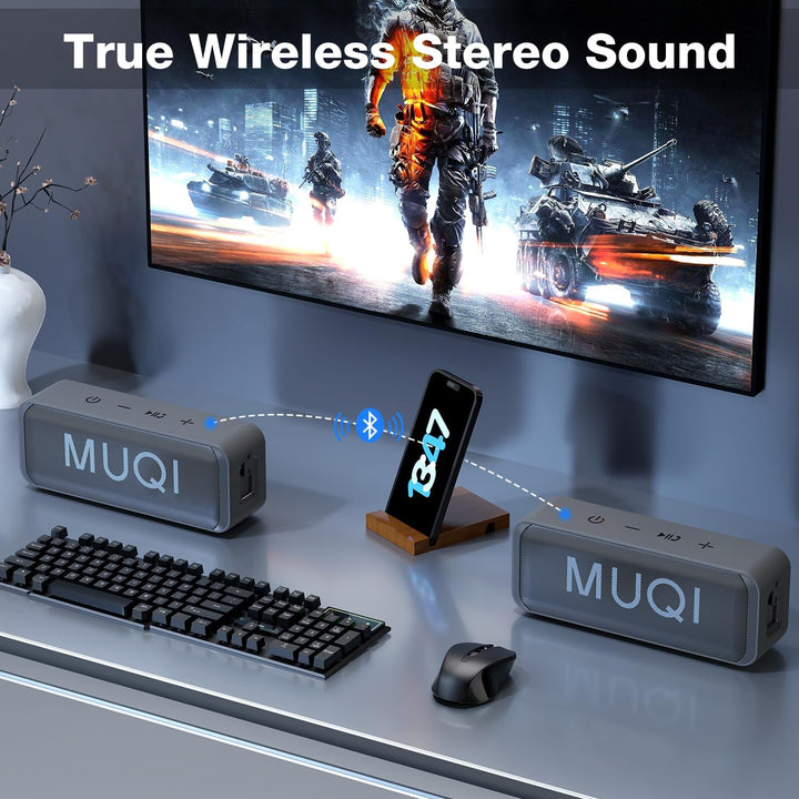 MUQI Bluetooth Lautsprecher, Musikbox mit IPX7 Wasserdicht,kabelloser Boxen 10W Stereo Sound intensi