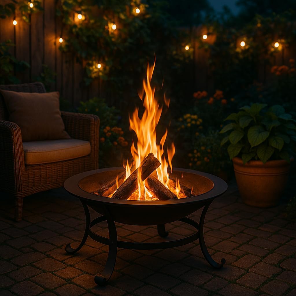 Grosser Feuerkorb – Ø 76 x 53 cm – Mit Funkenschutz & Holzrost – Feuerschale für Garten, Terrasse &