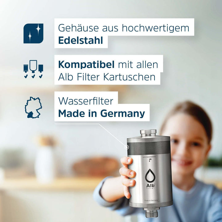Alb Filter® Active Trinkwasserfilter reduziert Schadstoffe, Schwermetalle Edelstahl Natur