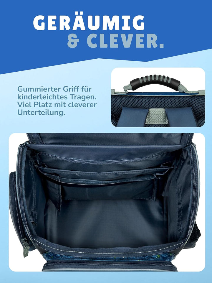 Familando - Schulranzen Set CLOU - 5-teilig mit Federmappe - Dinosaurier - Ergonomisch, Stabil & mit