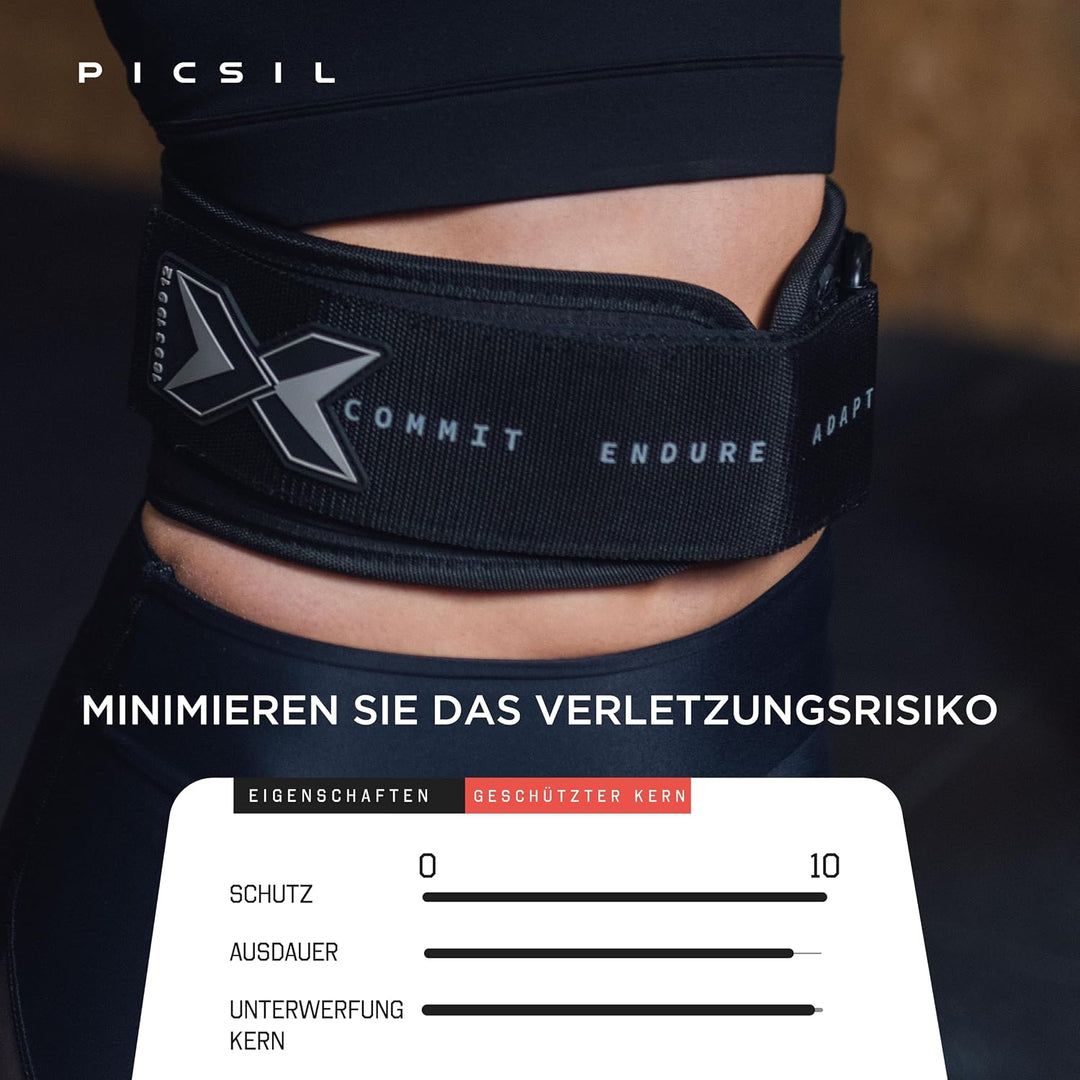 PICSIL - Gewichthebergürtel, Lendenwirbelstütze für Reissen &amp; Stossen, Wettkampfgenehmigt mit Schnal